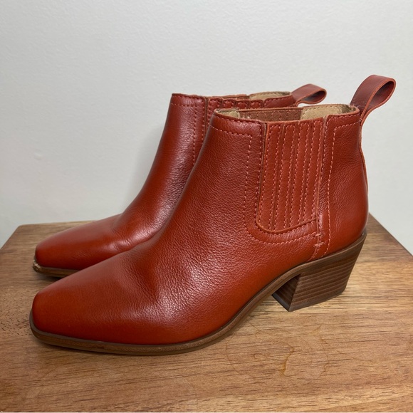Lucky Brand Idola Boots Women’s 7 Sumac Marbled Napa Leather Square Toe Western - Picture 1 of 10